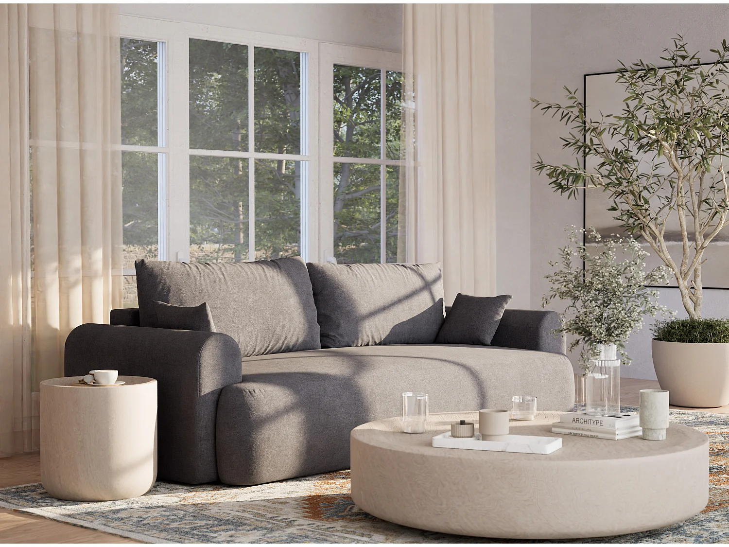 3-zits slaapbank met opbergruimte - chenille stof - grijs - TOLUCA