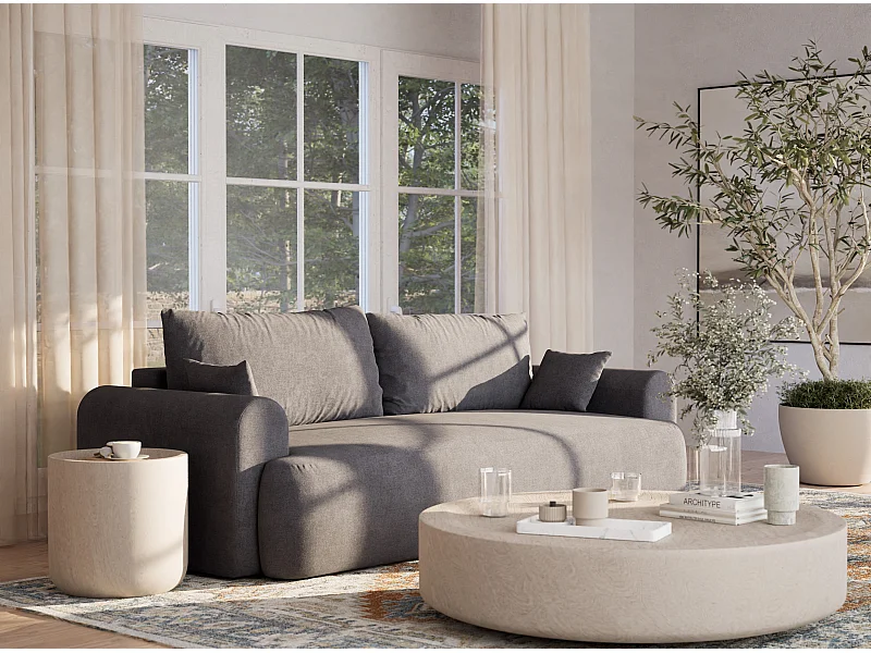 Canapé 3 places convertible en tissu chenille gris TOLUCA