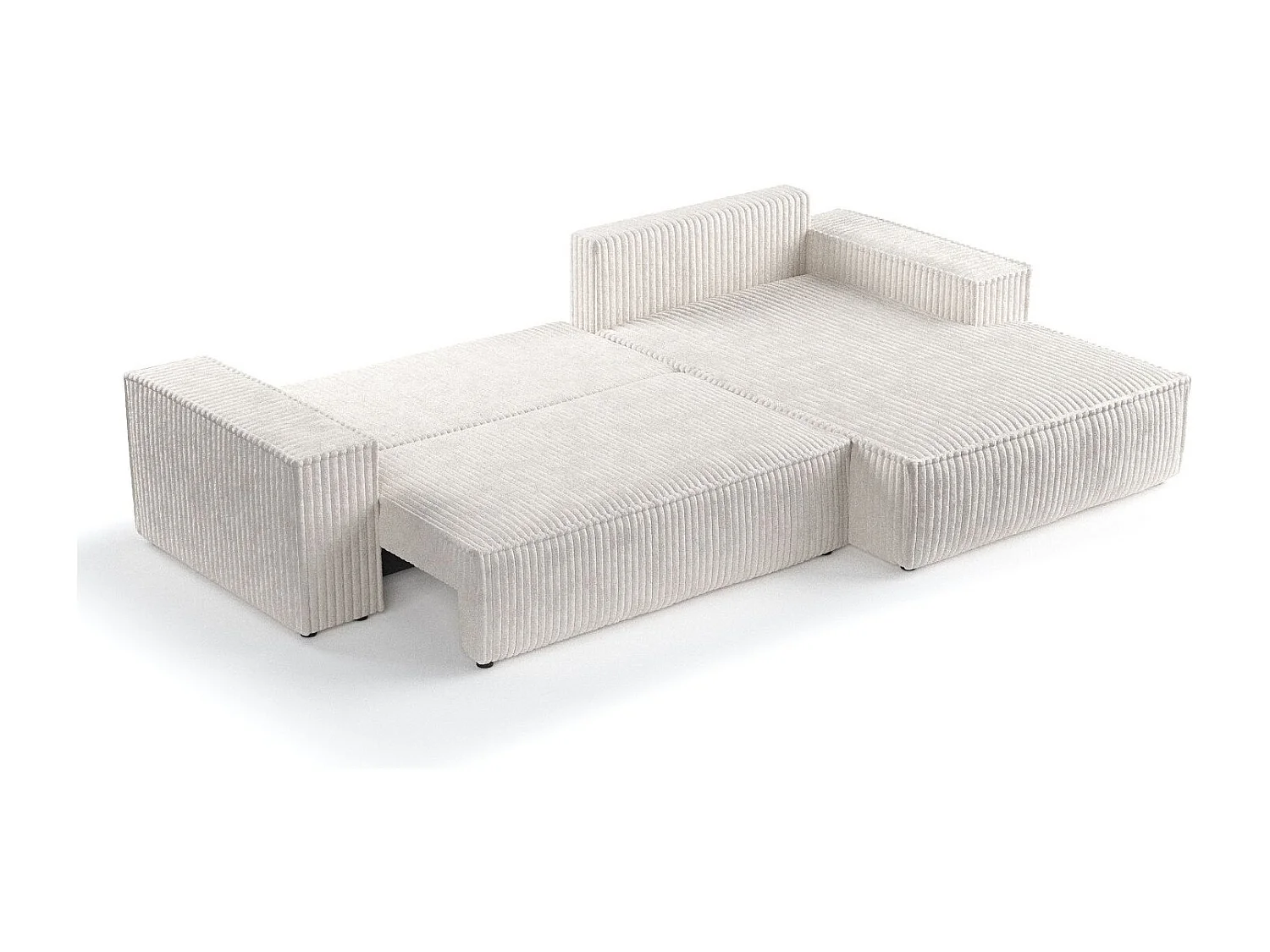 Canapé d'angle droit 5 places en tissu en peluche creme MAZE