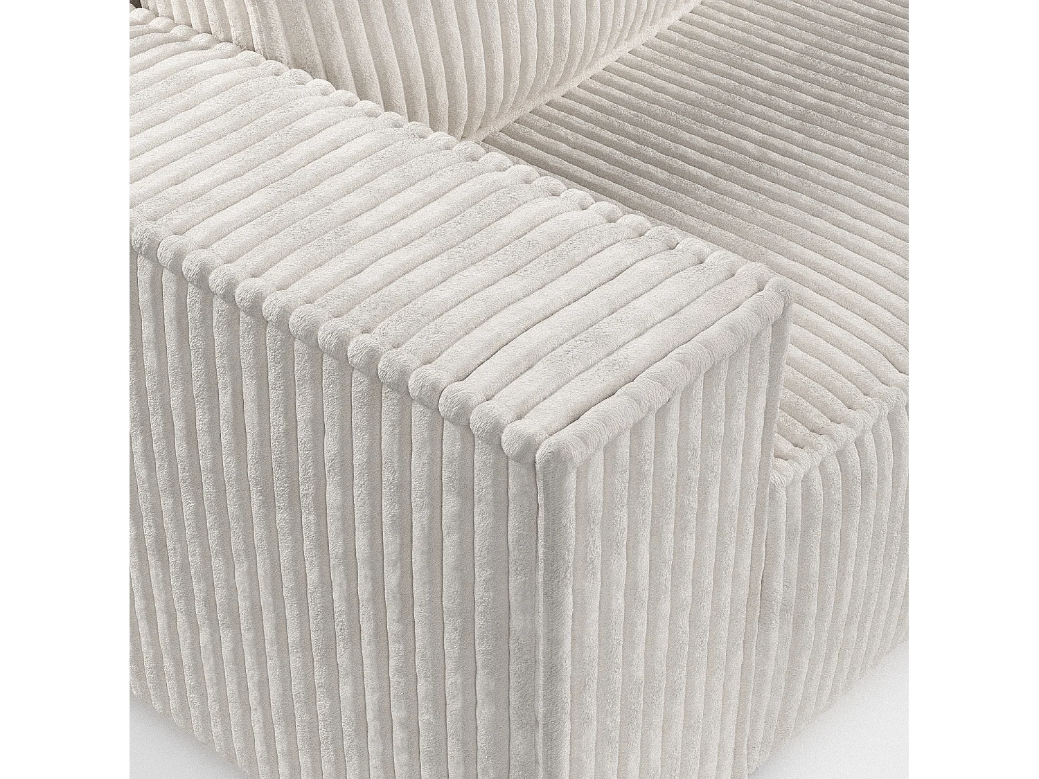 Canapé d'angle droit 5 places en tissu en peluche creme MAZE