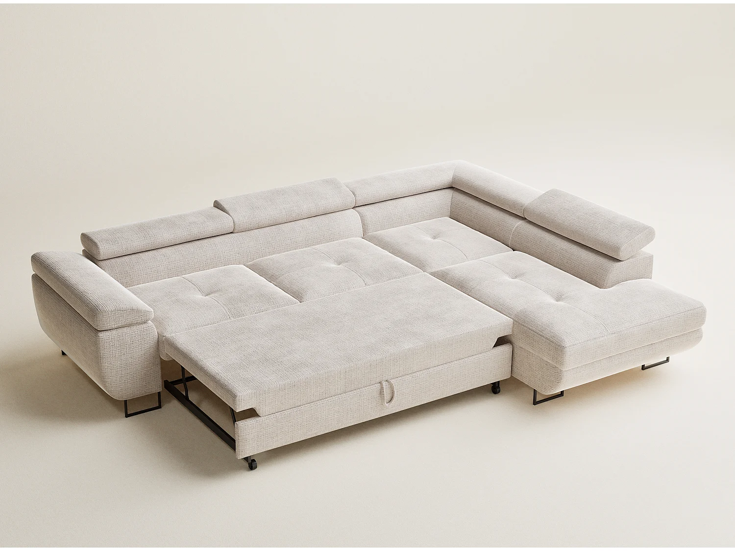 Narożnik prawostronny 4-osobowy rozkładany w tkaninie szenilowej - kremowy - CONCORD