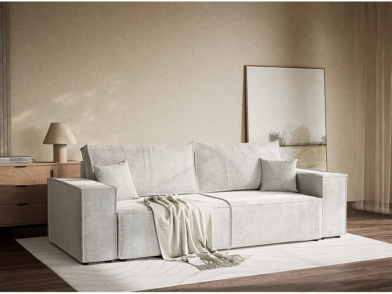 Canapé 3 places convertible en tissu chenille gris MILOS