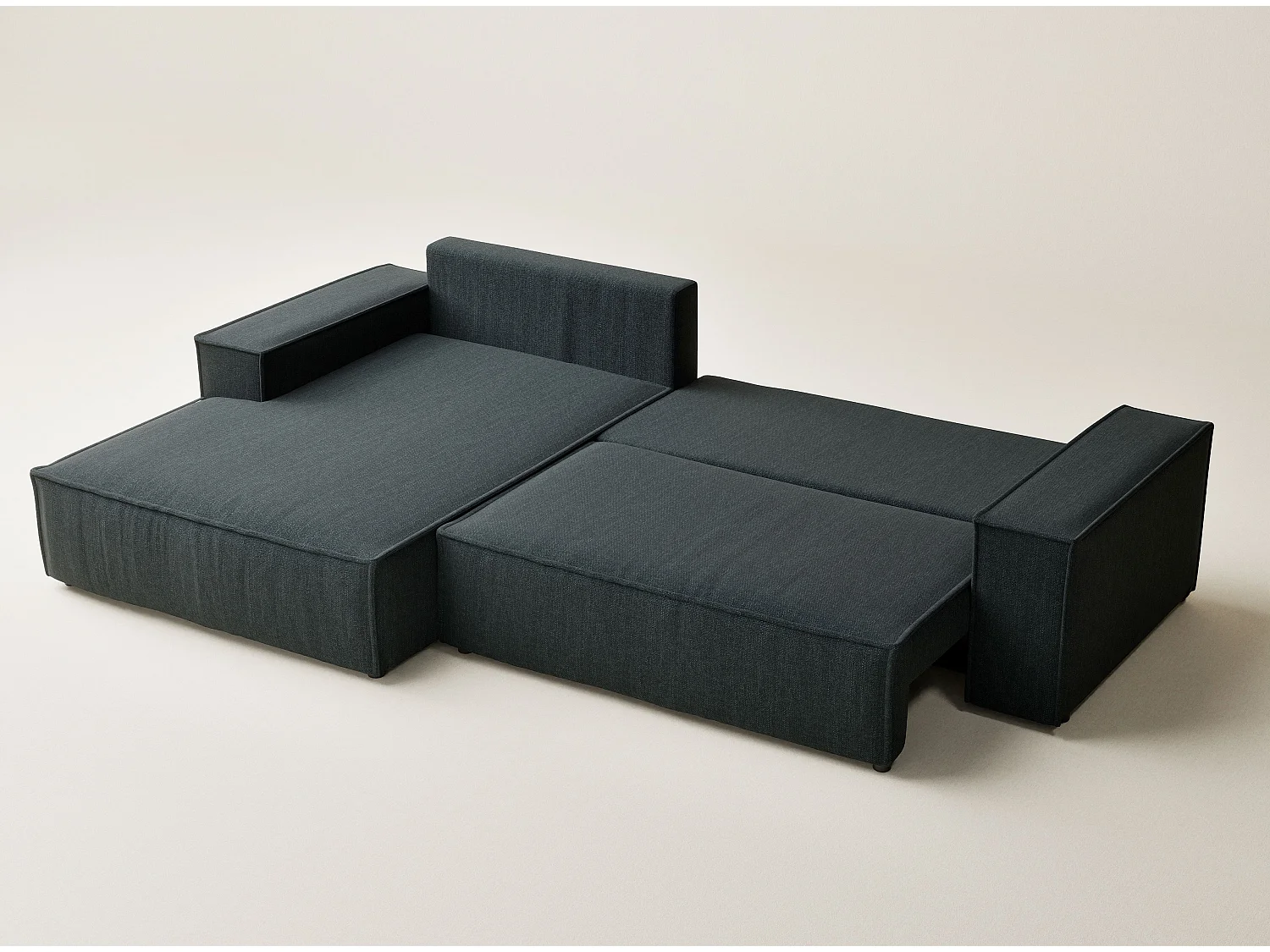 Narożnik lewostronny 5-osobowy rozkładany w tkaninie plecionej - turkusowy - MAZE