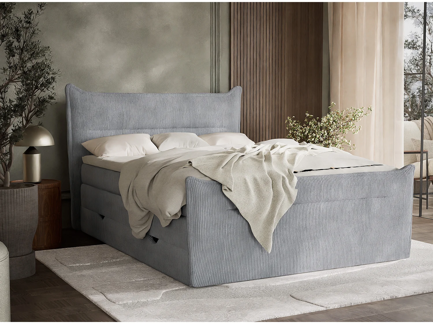 Boxspringbed met hoofdbord + matras + dekmatras - 180x200 cm - lichtgrijs - PELINO