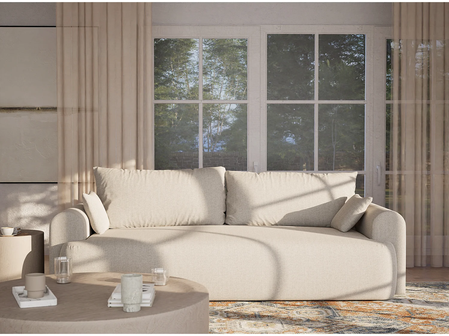 Canapé 3 places convertible en tissu tressé beige clair TOLUCA