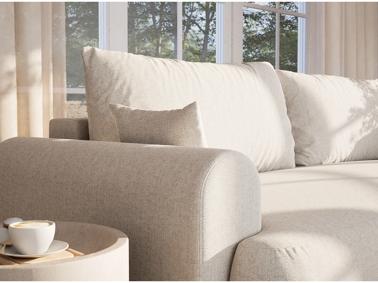 Canapé 3 places convertible en tissu tressé beige clair TOLUCA