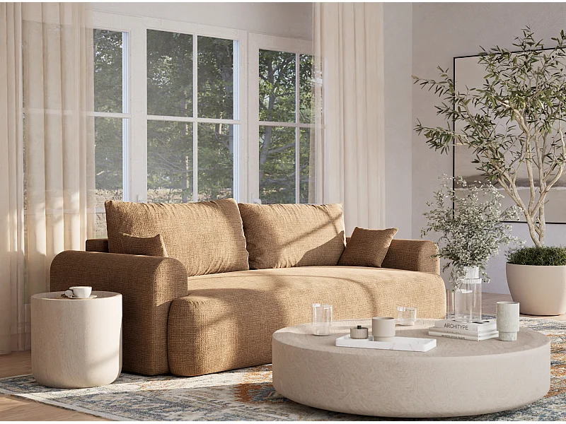 Canapé 3 places convertible en tissu chenille brun TOLUCA