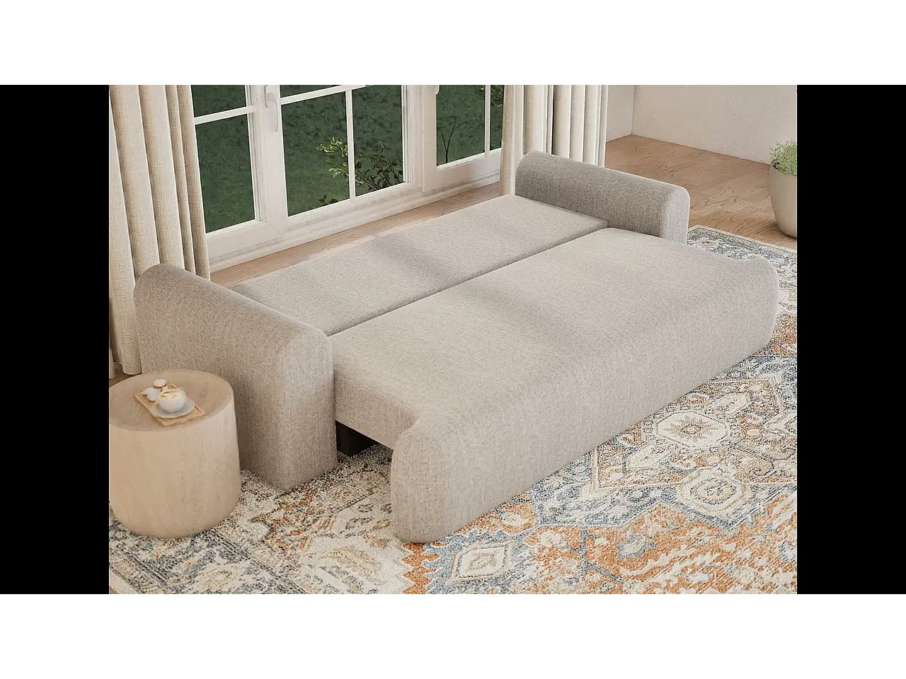 Canapé 3 places convertible en tissu tressé turquoise TOLUCA