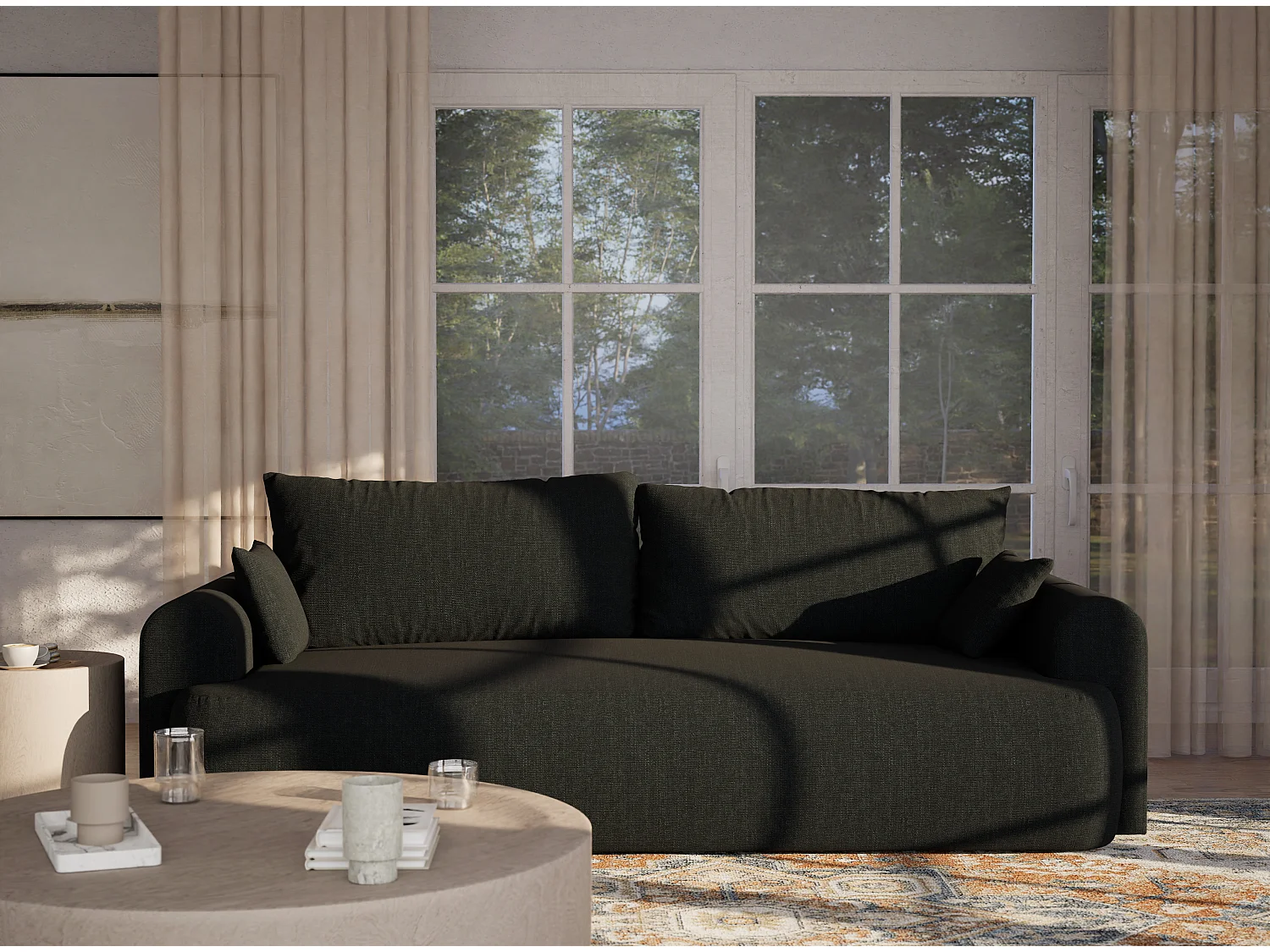 Canapé 3 places convertible en tissu tressé turquoise TOLUCA