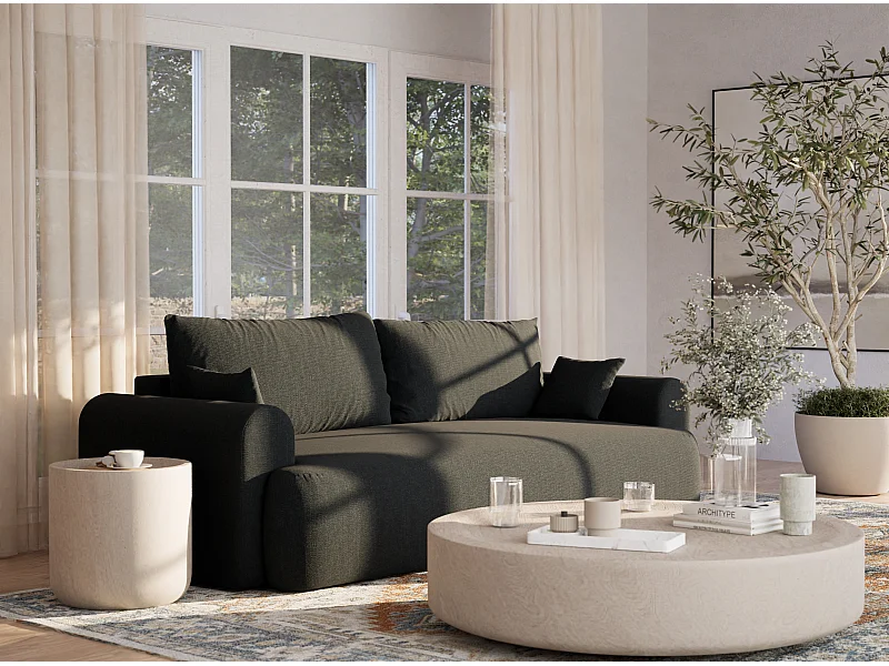 Canapé 3 places convertible en tissu tressé turquoise TOLUCA