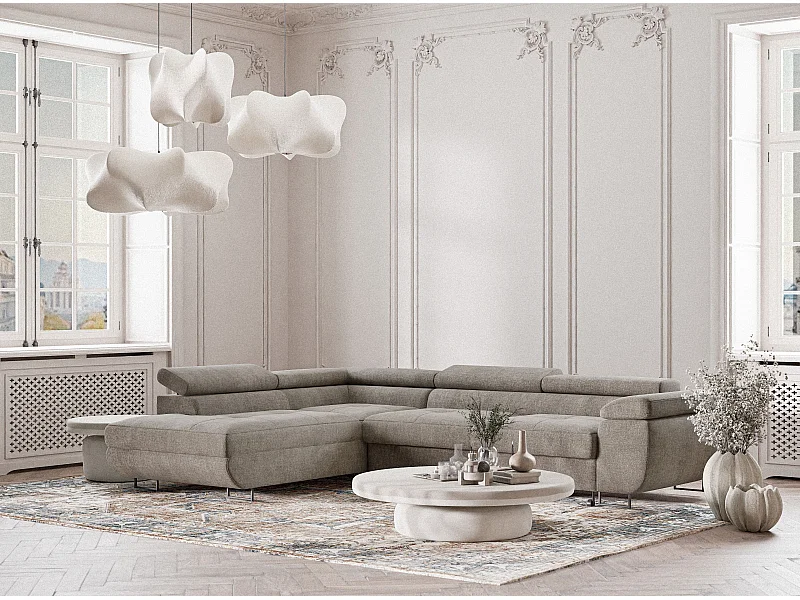 Canapé d'angle gauche convertible en tissu chenille brun CONCORD