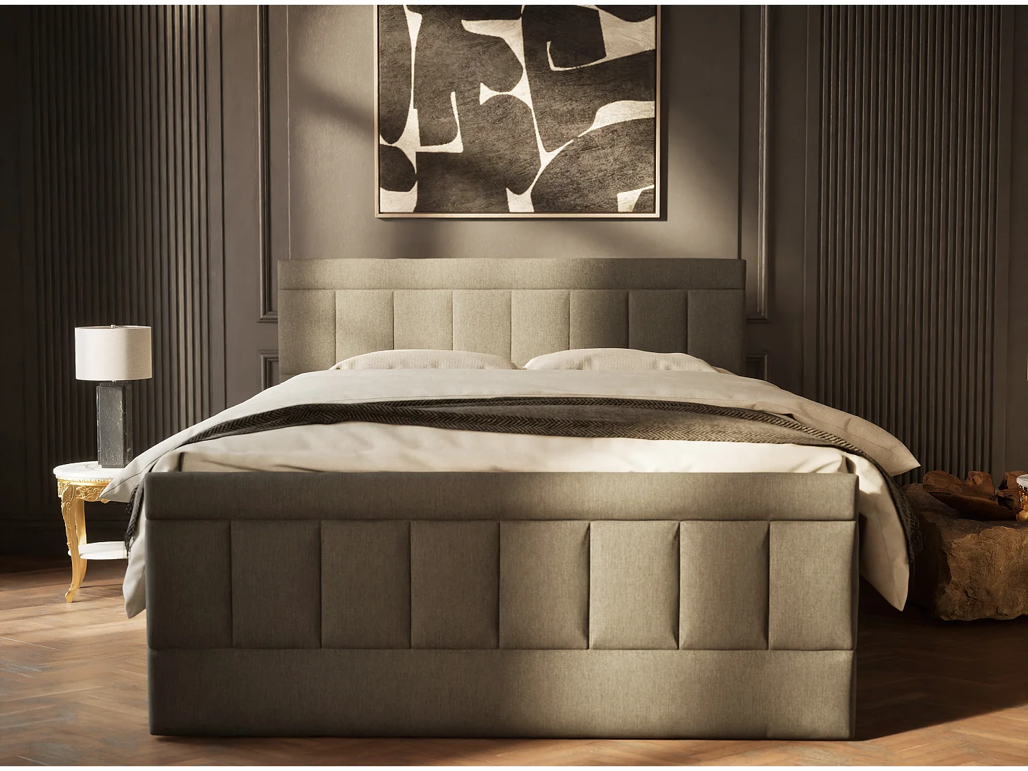 Boxspringbed met hoofdbord + matras + dekmatras - 180x200 cm - grafiet - CAYA