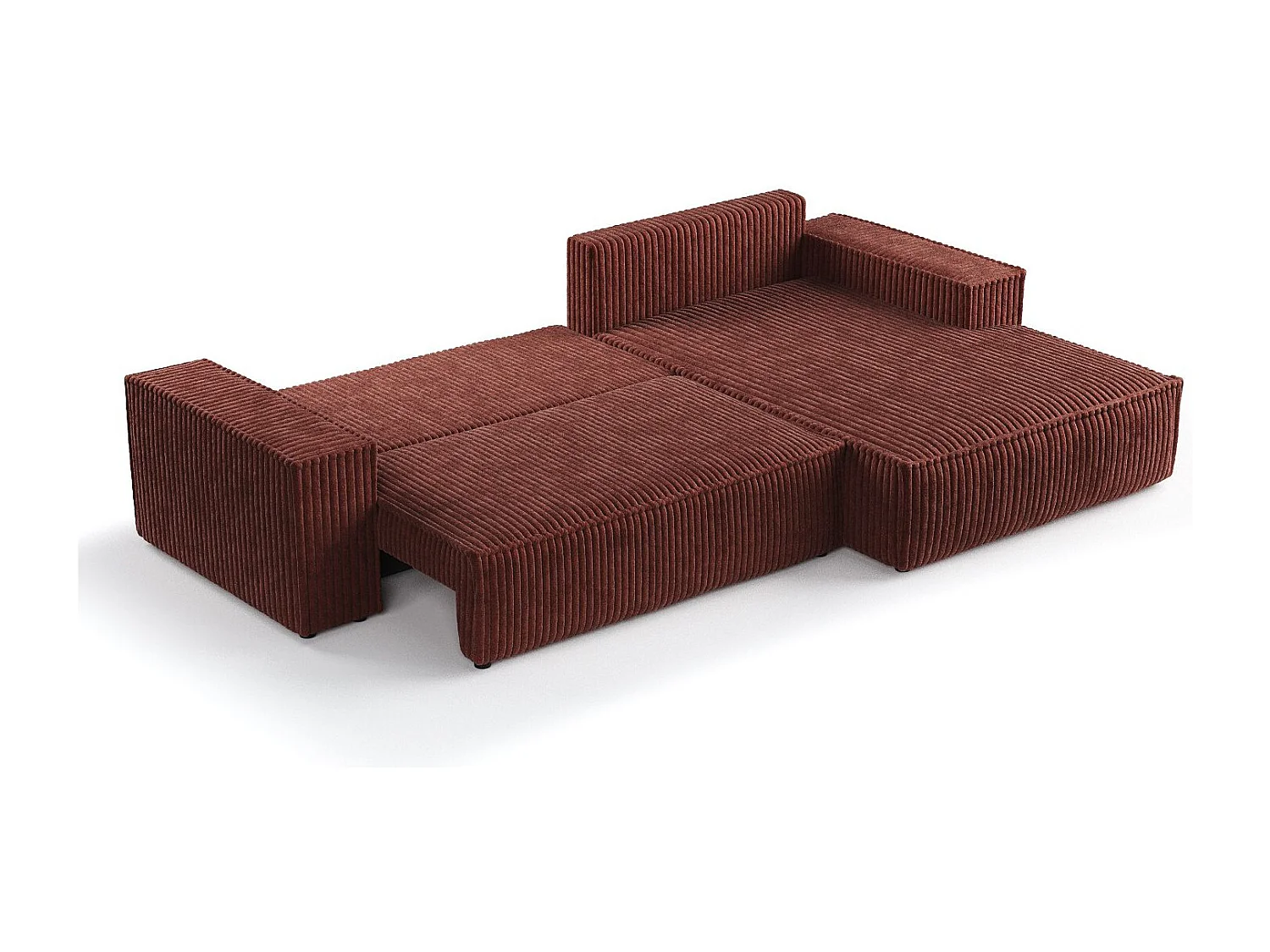 Canapé d'angle droit 5 places en tissu en peluche couleur brique MAZE