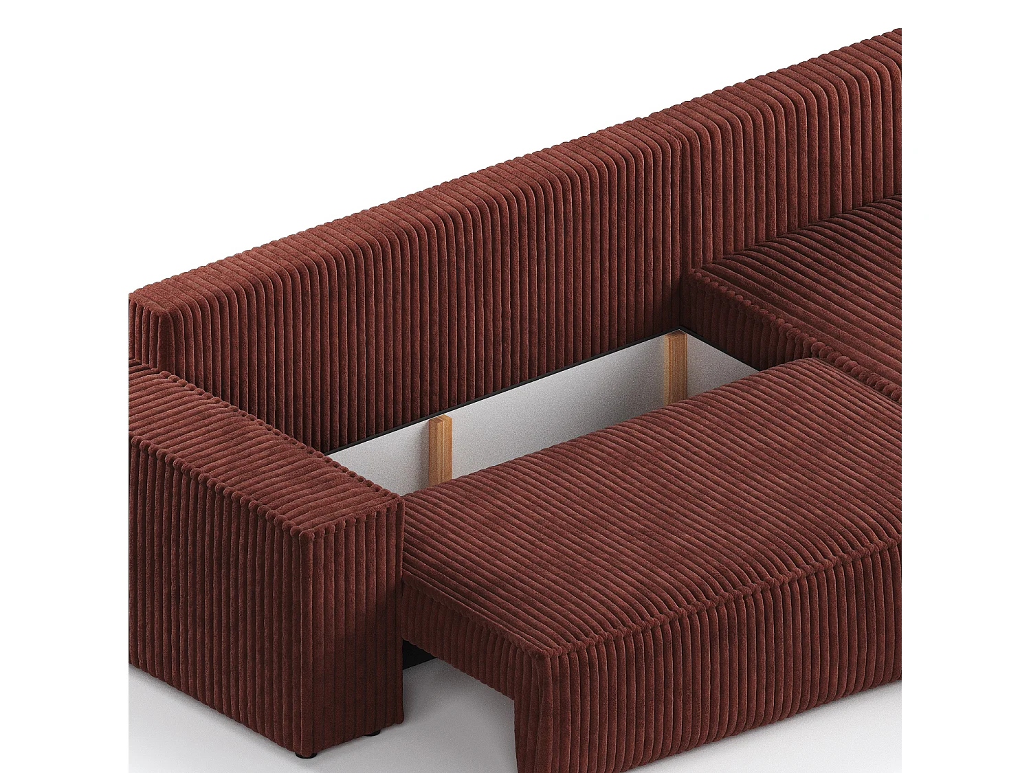Canapé d'angle droit 5 places en tissu en peluche couleur brique MAZE