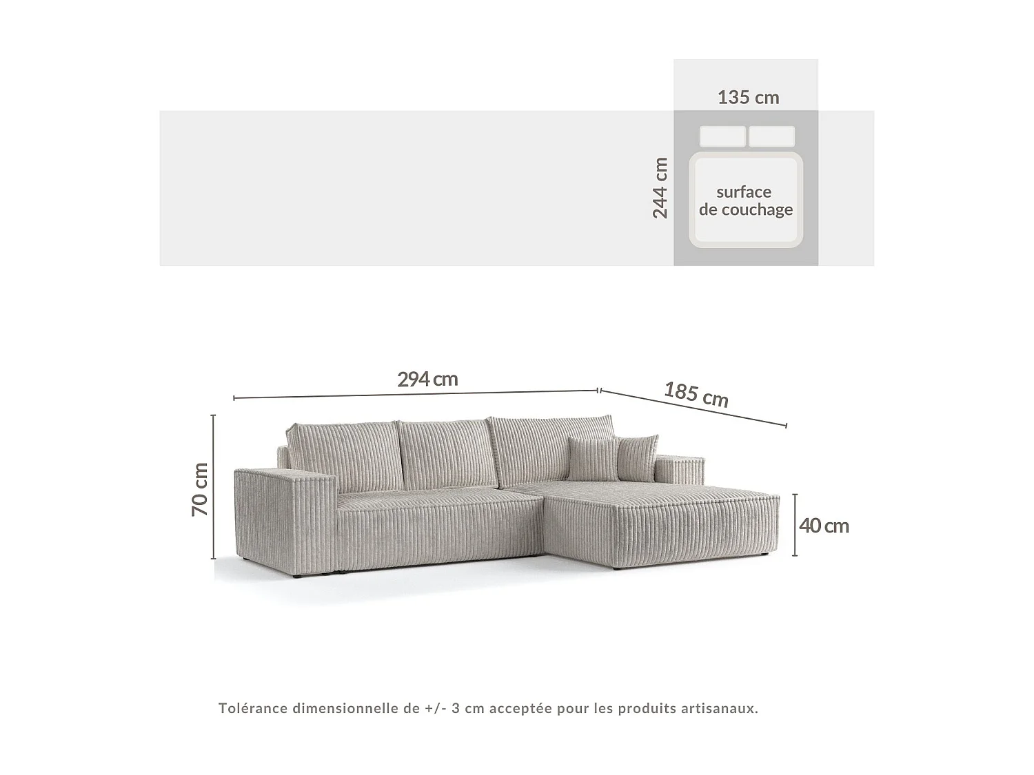 Canapé d'angle droit 5 places en tissu en peluche couleur brique MAZE