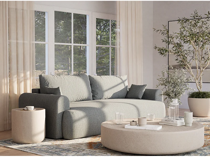 Canapé 3 places convertible en tissu tressé bleu gris TOLUCA