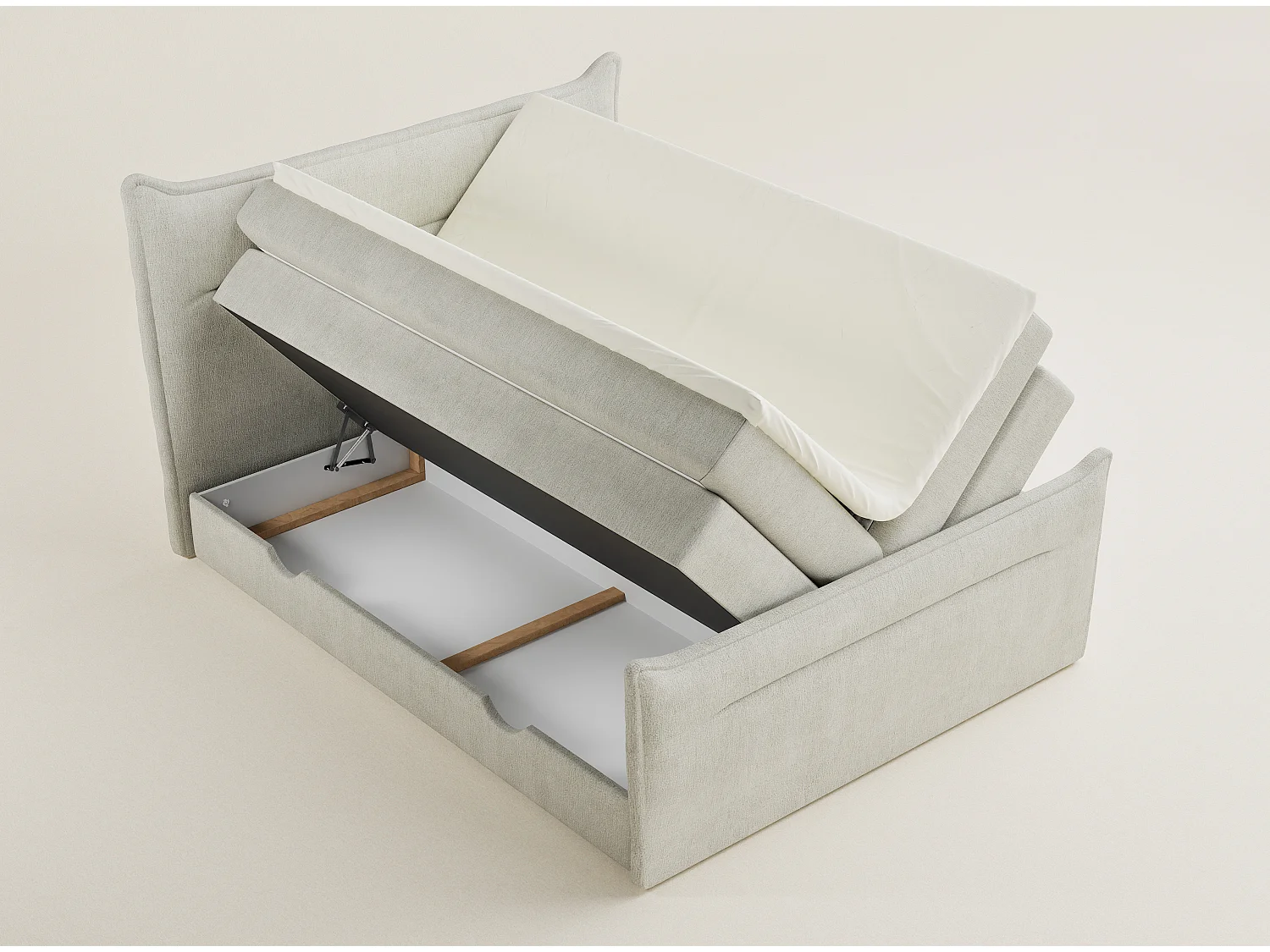 Boxspringbed met hoofdbord + matras + dekmatras - 140x200 cm - creme - PELINO