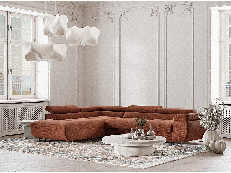Canapé d'angle gauche convertible en tissu chenille cuivre CONCORD