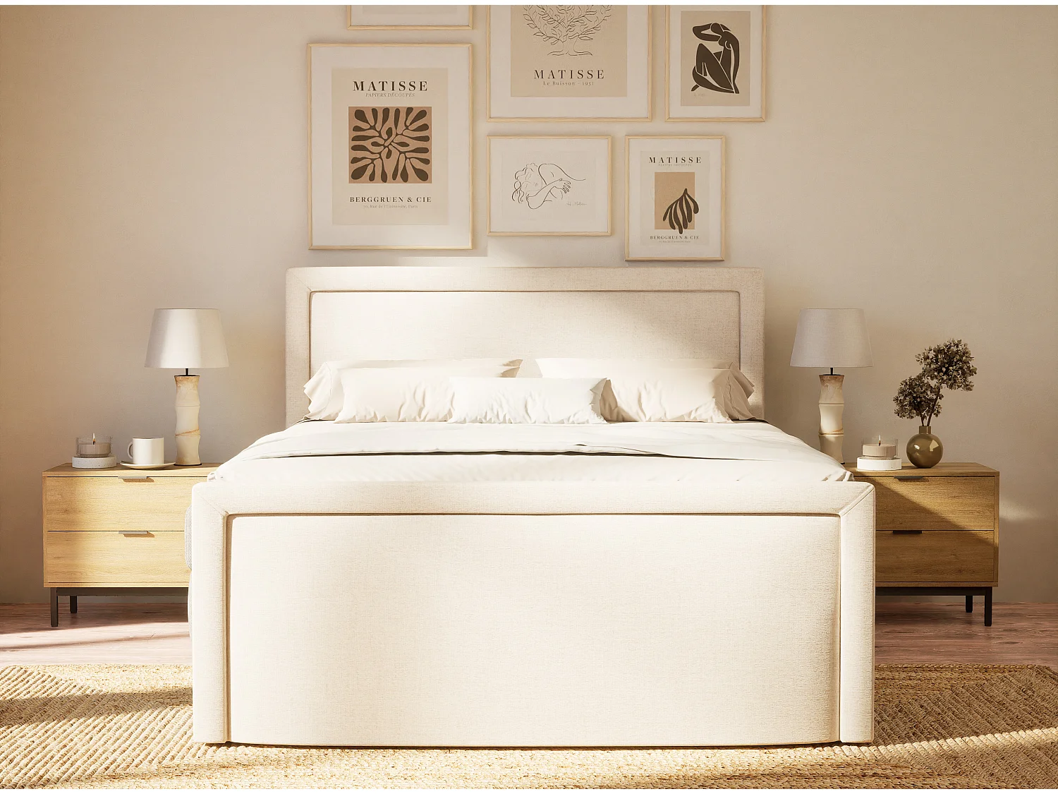 Boxspringbed met hoofdbord + matras + dekmatras - 180x200 cm - beige - FRESCO