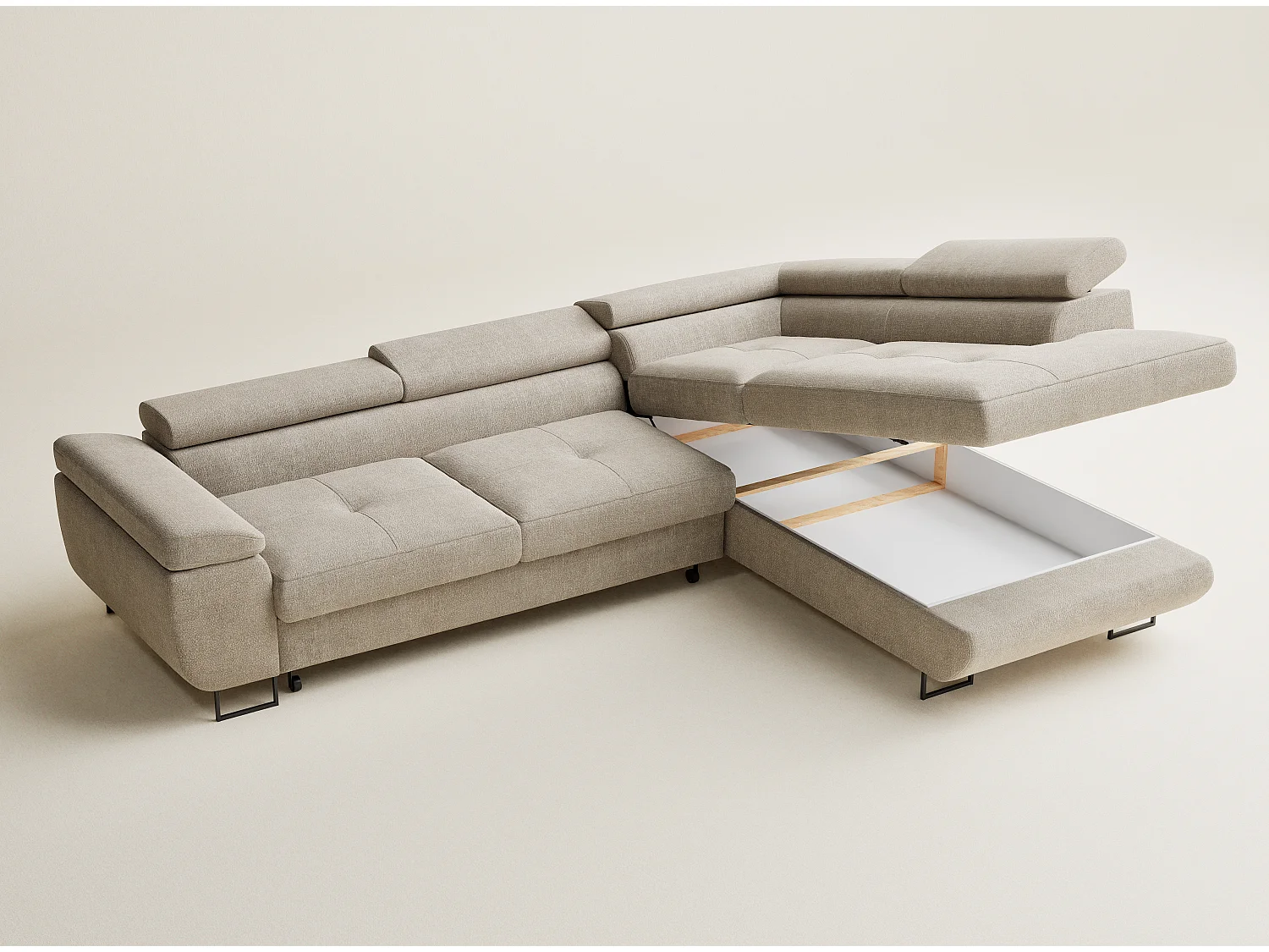 Hoekbank 4-zits met hoek rechts - van chenille stof - beige - CONCORD