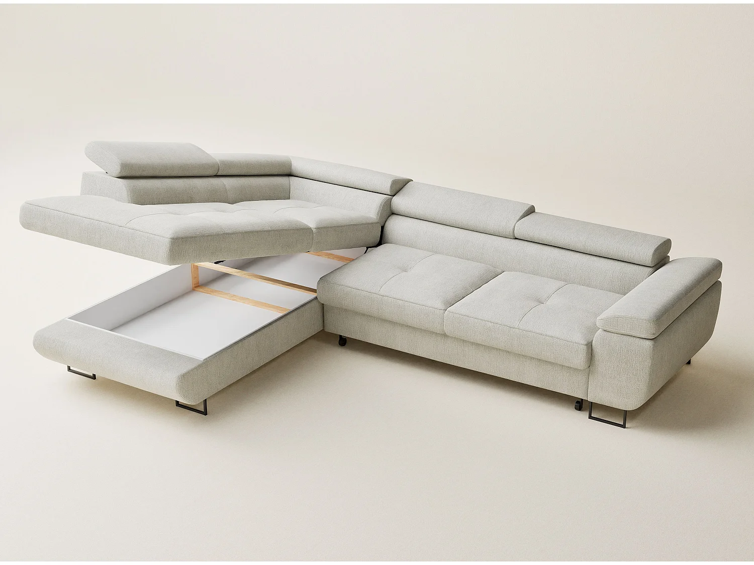 Hoekbank 4-zits met hoek links - van chenille stof - creme - CONCORD