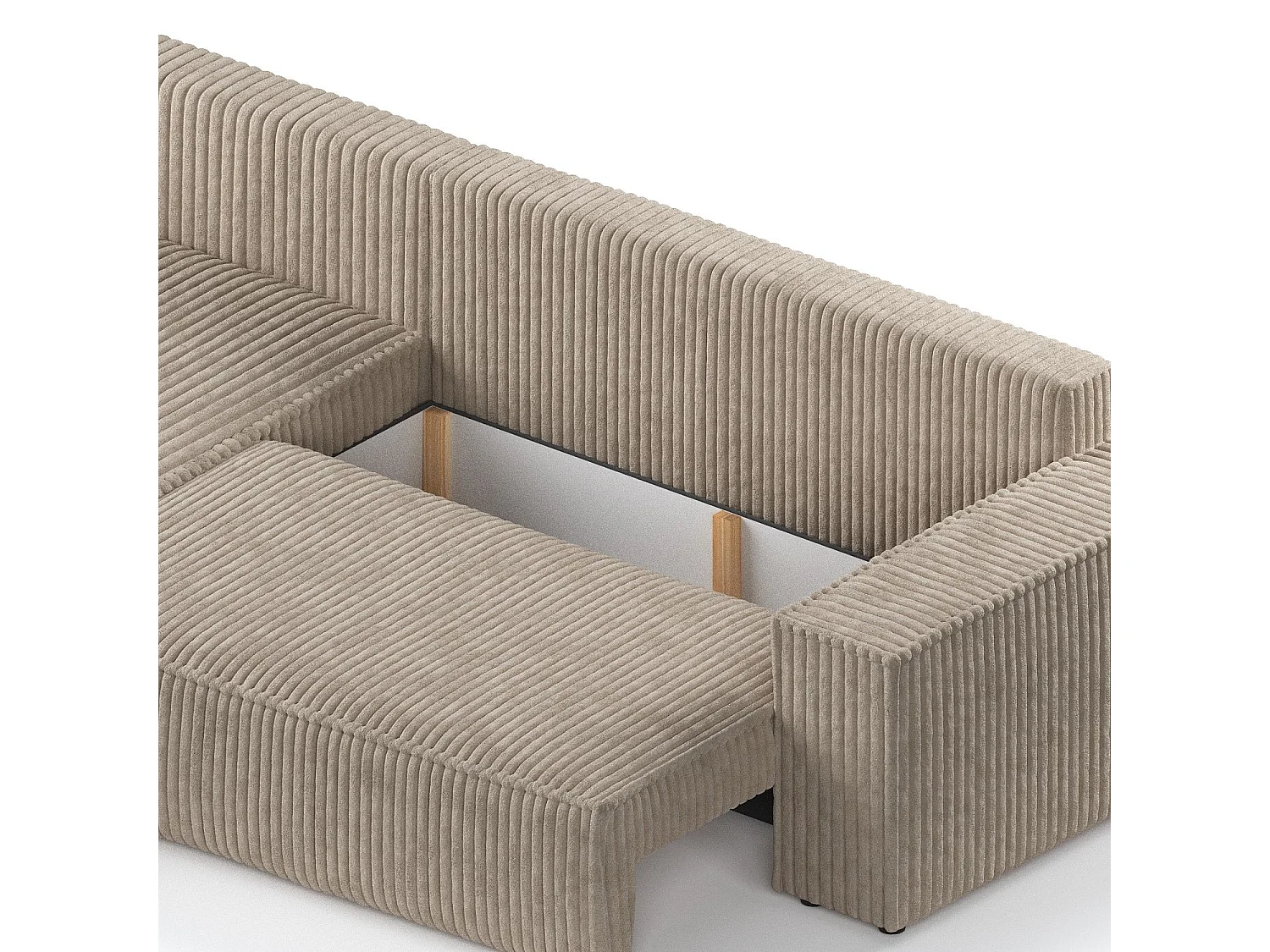 Canapé d'angle gauche 5 places en tissu en peluche brun clair MAZE