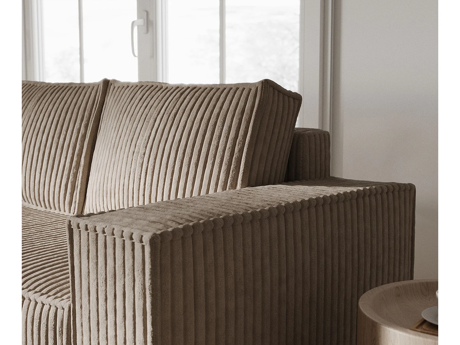 Canapé d'angle gauche 5 places en tissu en peluche brun clair MAZE