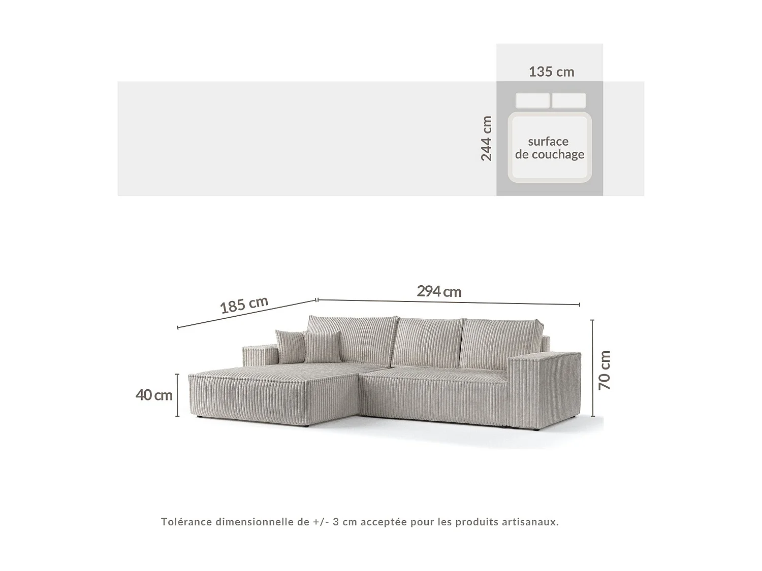 Canapé d'angle gauche 5 places en tissu en peluche brun clair MAZE