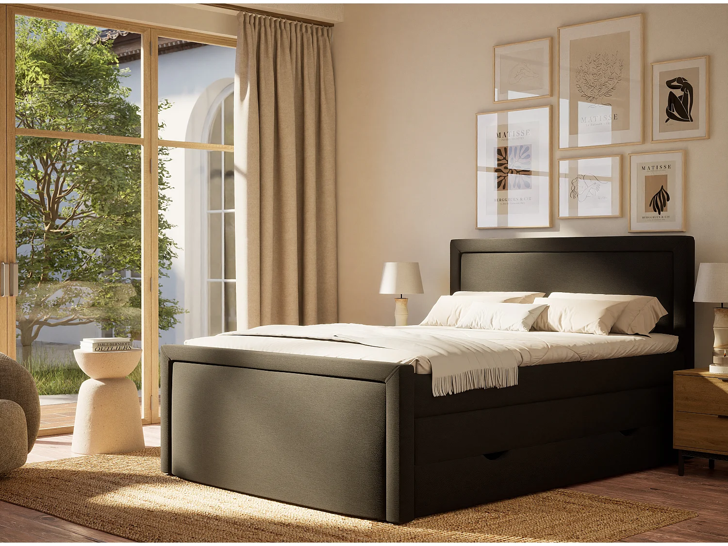 Boxspringbed met hoofdbord + matras + dekmatras - 180x200 cm - zwart - FRESCO