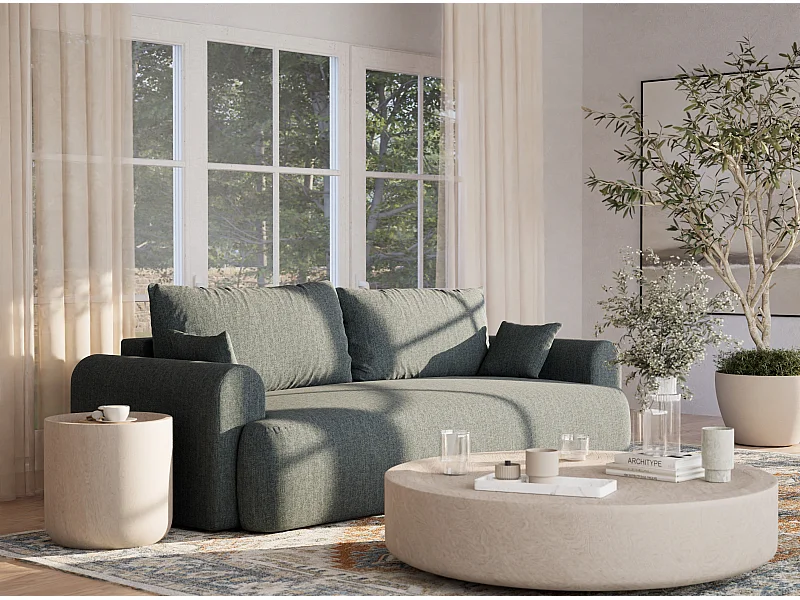 Canapé 3 places convertible en tissu tressé bleu TOLUCA