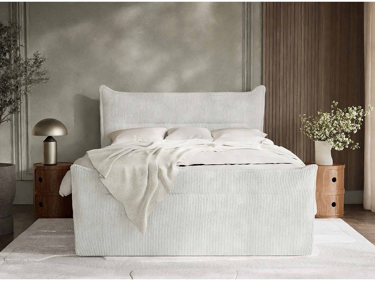 Boxspringbed met hoofdbord + matras + dekmatras - 160x200 cm - creme - PELINO