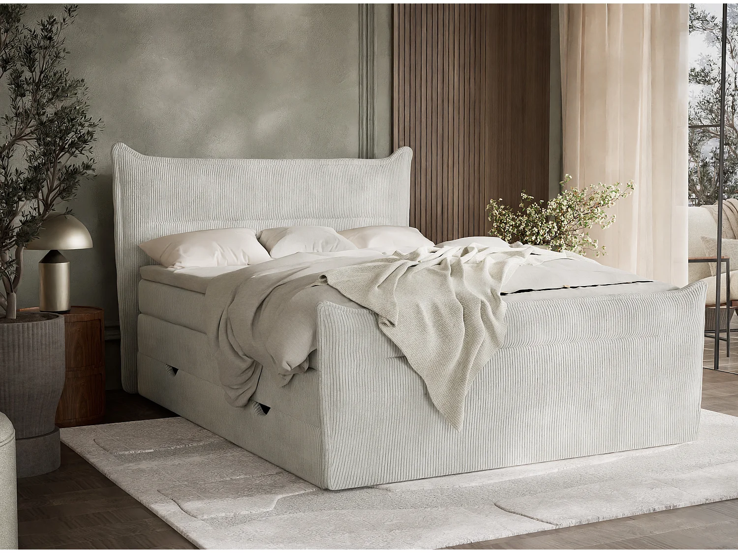 Boxspringbed met hoofdbord + matras + dekmatras - 160x200 cm - creme - PELINO