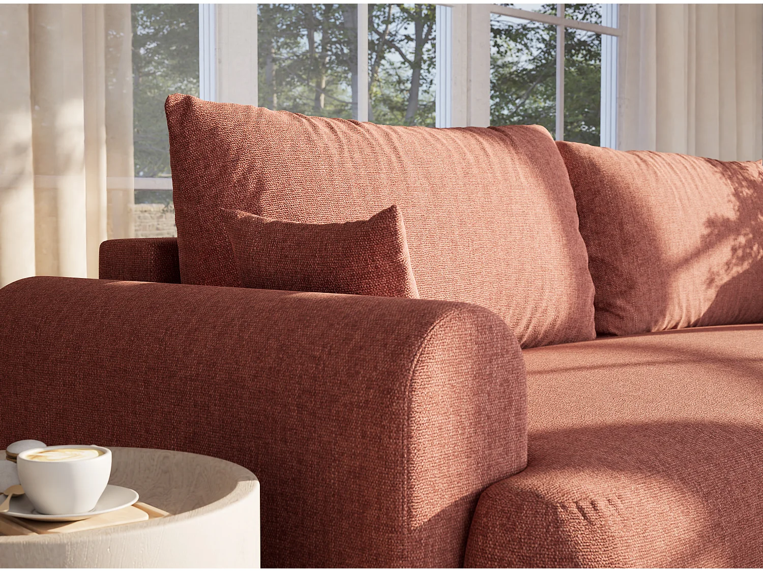 Canapé 3 places convertible en tissu tressé corail TOLUCA