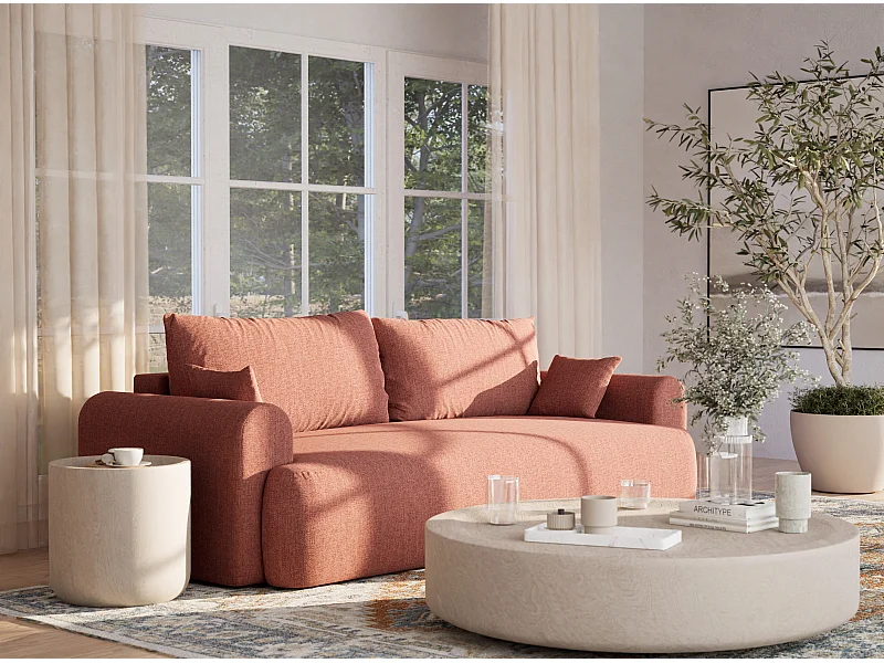 Canapé 3 places convertible en tissu tressé corail TOLUCA