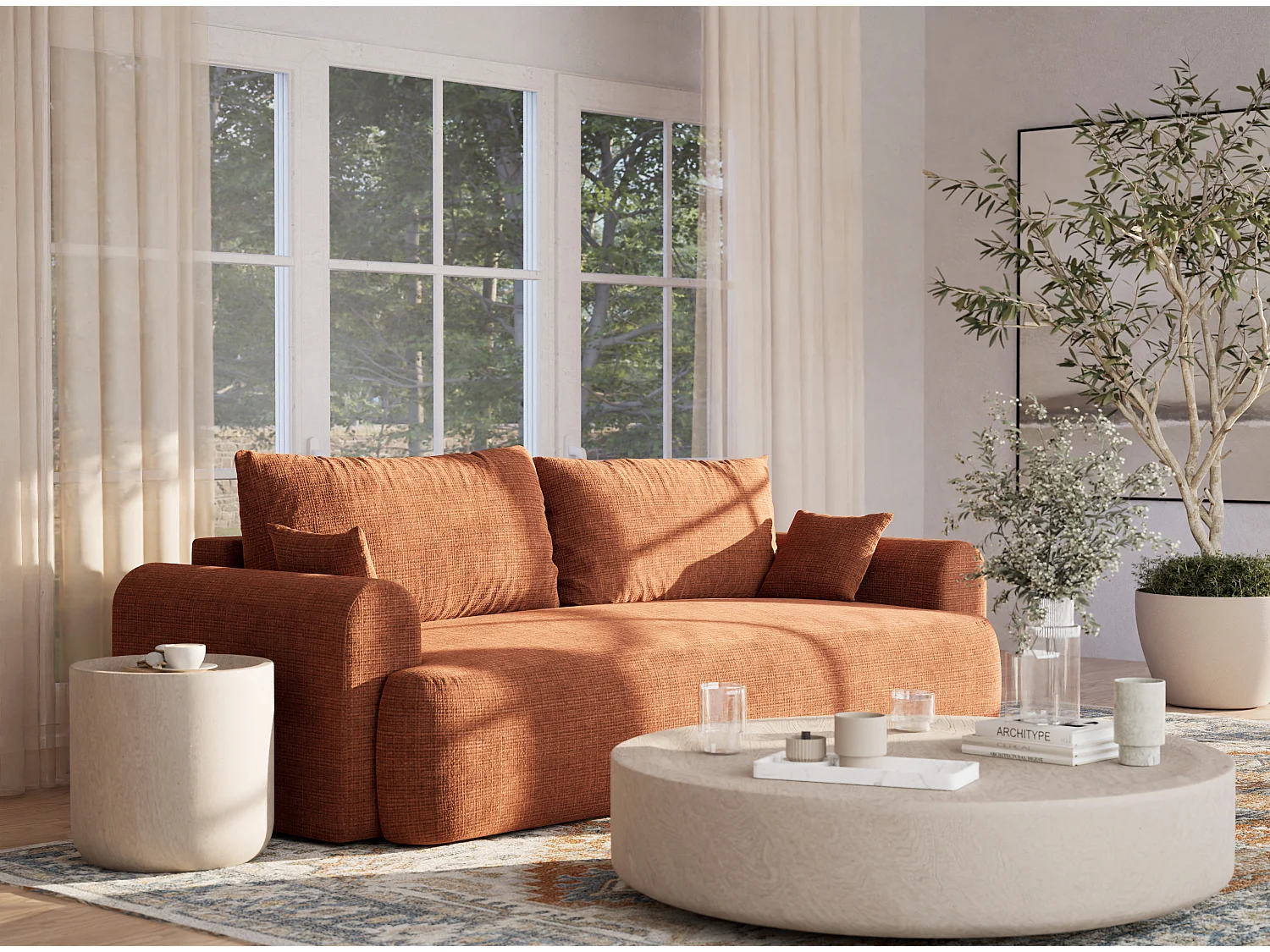 3-zits slaapbank met opbergruimte - chenille stof - koper - TOLUCA