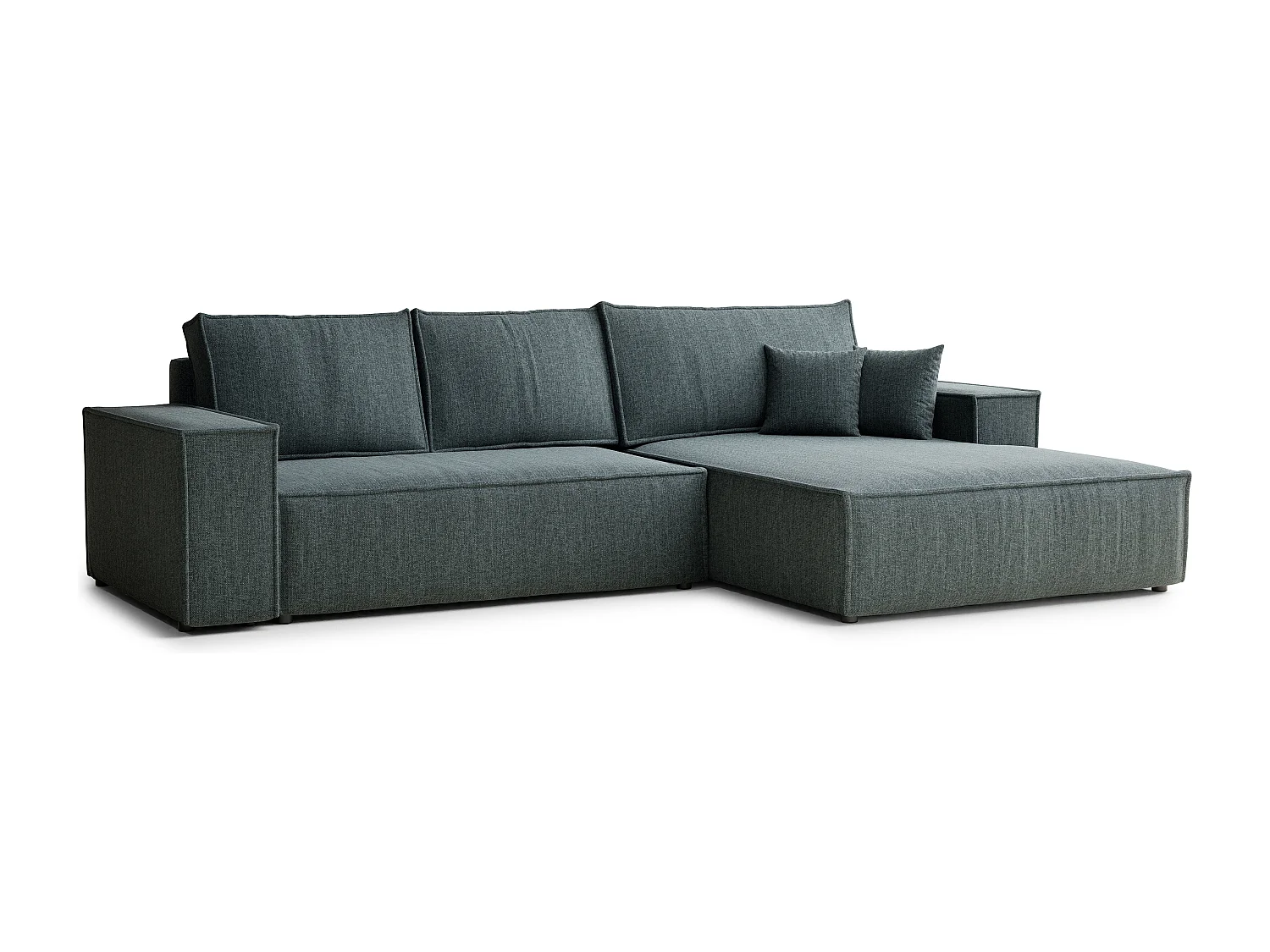 Narożnik prawostronny 5-osobowy rozkładany w tkaninie plecionej - niebieski - MAZE