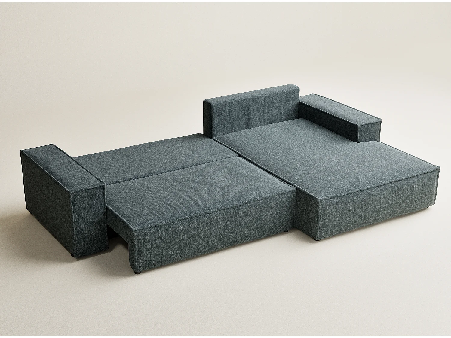 Narożnik prawostronny 5-osobowy rozkładany w tkaninie plecionej - niebieski - MAZE