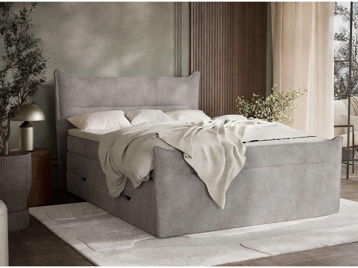 Boxspringbed met hoofdbord + matras + dekmatras - 180x200 cm - beige grijs - PELINO