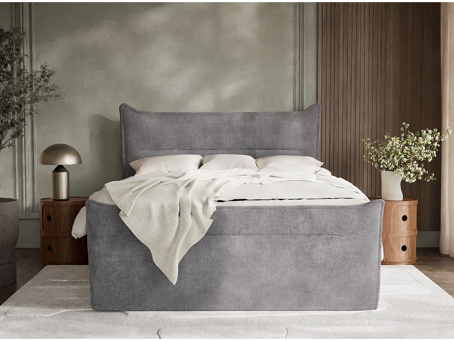 Boxspringbed met hoofdbord + matras + dekmatras - 160x200 cm - grijs - PELINO