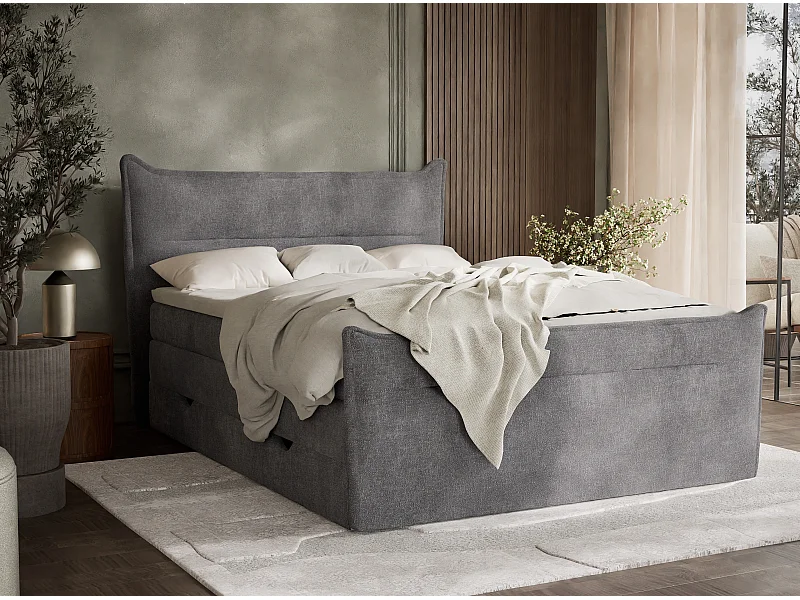 Boxspringbed met hoofdbord + matras + dekmatras - 160x200 cm - grijs - PELINO