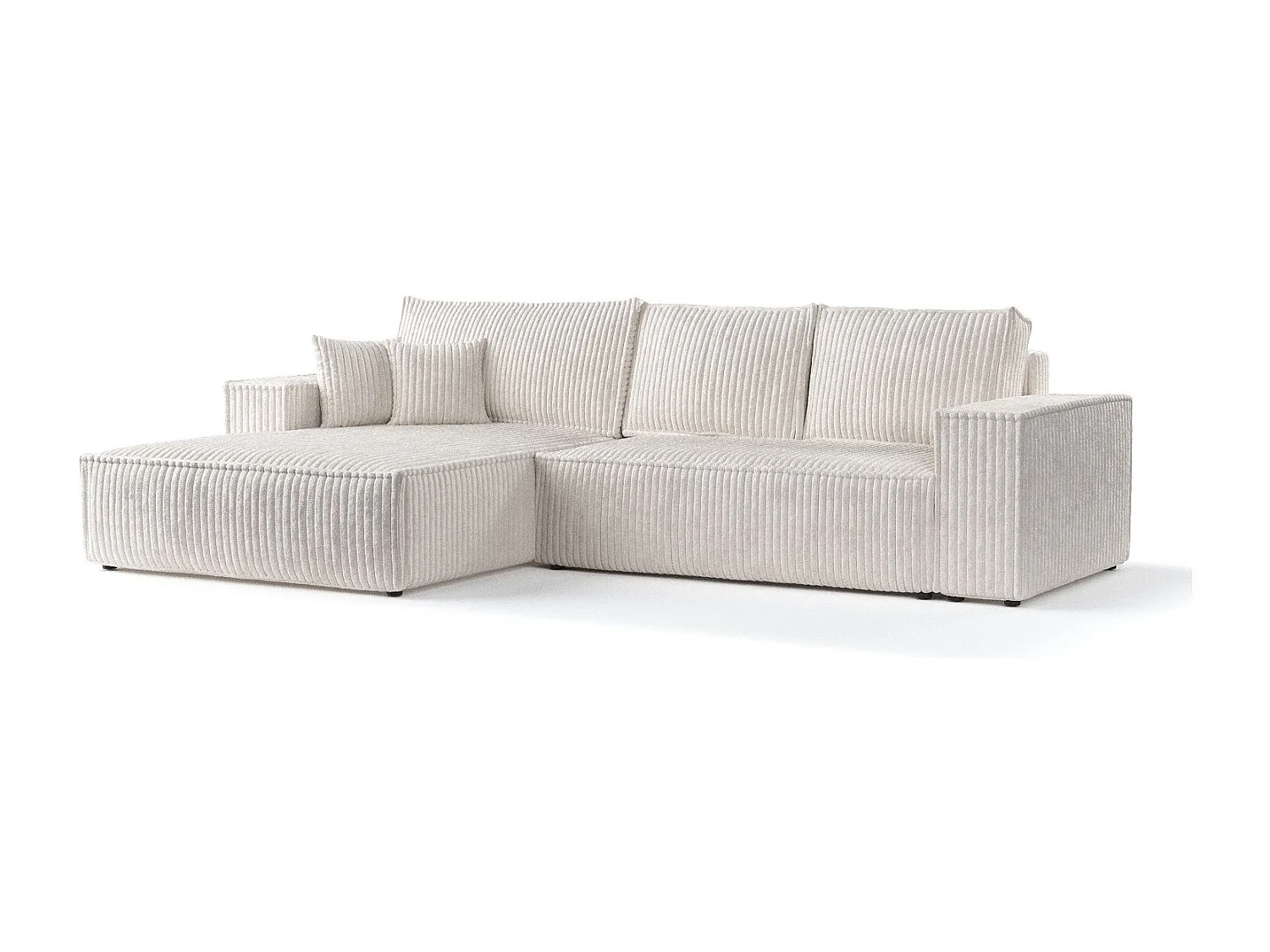 Canapé d'angle gauche 5 places en tissu en peluche creme MAZE