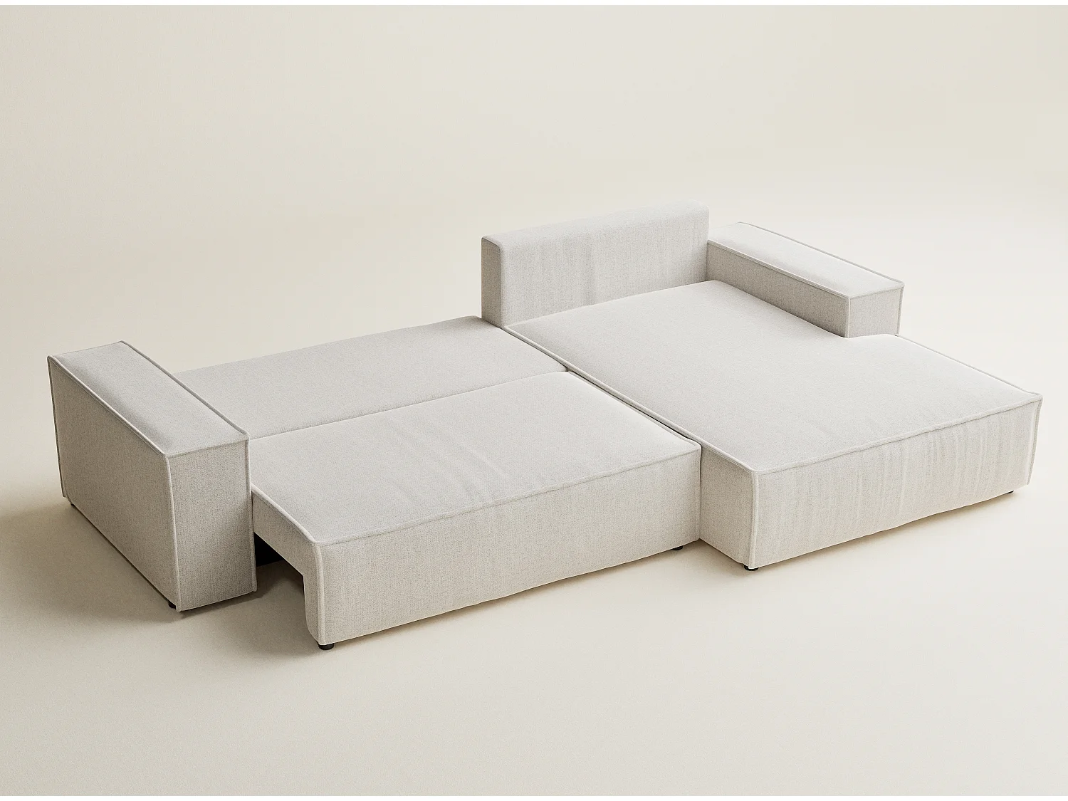 Narożnik prawostronny 5-osobowy rozkładany w tkaninie plecionej - jasnobeżowy - MAZE