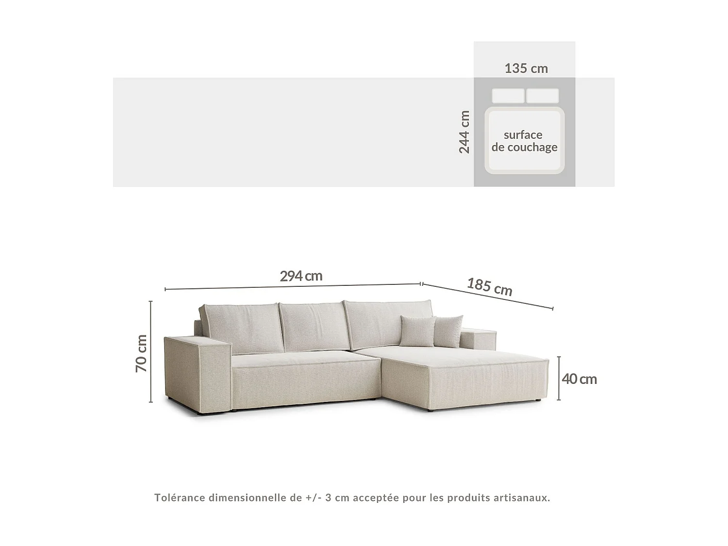 Narożnik prawostronny 5-osobowy rozkładany w tkaninie plecionej - jasnobeżowy - MAZE