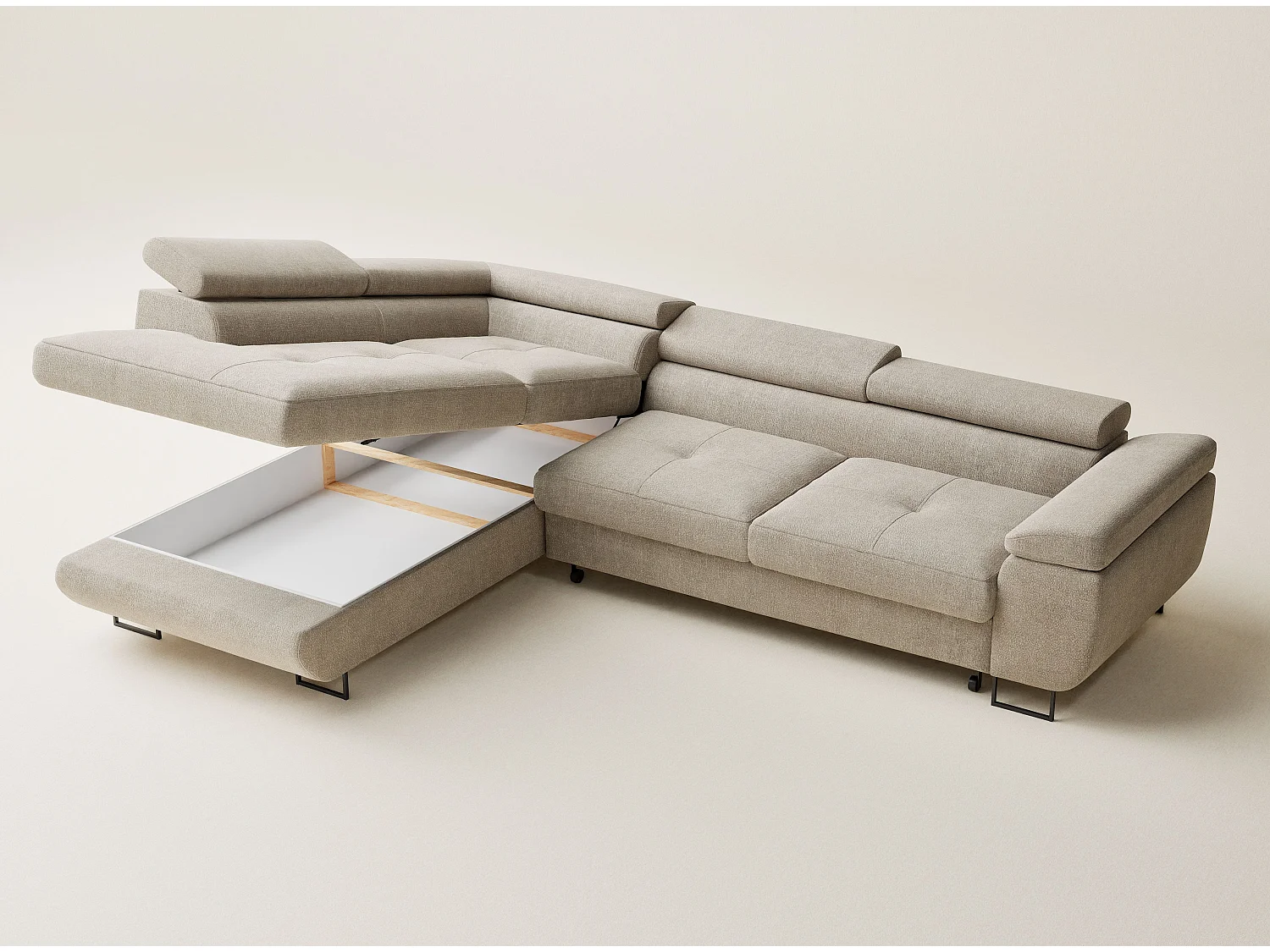 Hoekbank 4-zits met hoek links - van chenille stof - beige - CONCORD