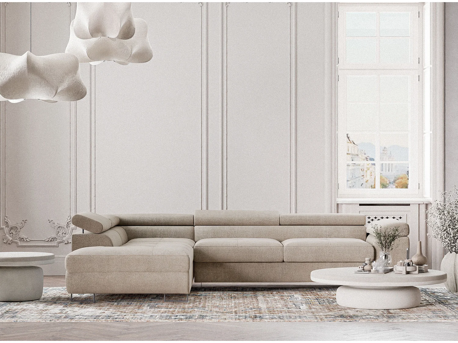 Hoekbank 4-zits met hoek links - van chenille stof - beige - CONCORD