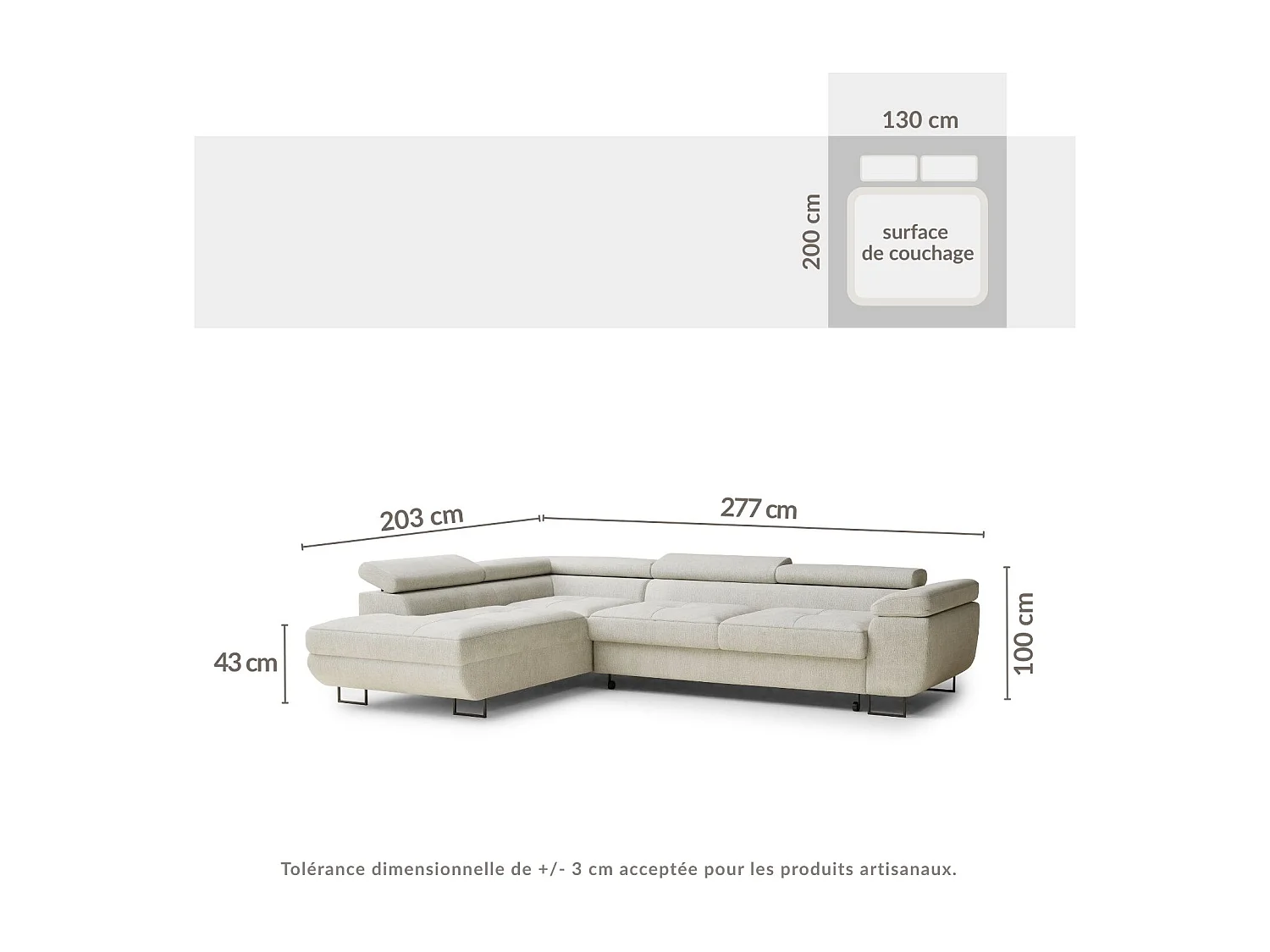 Hoekbank 4-zits met hoek links - van chenille stof - beige - CONCORD