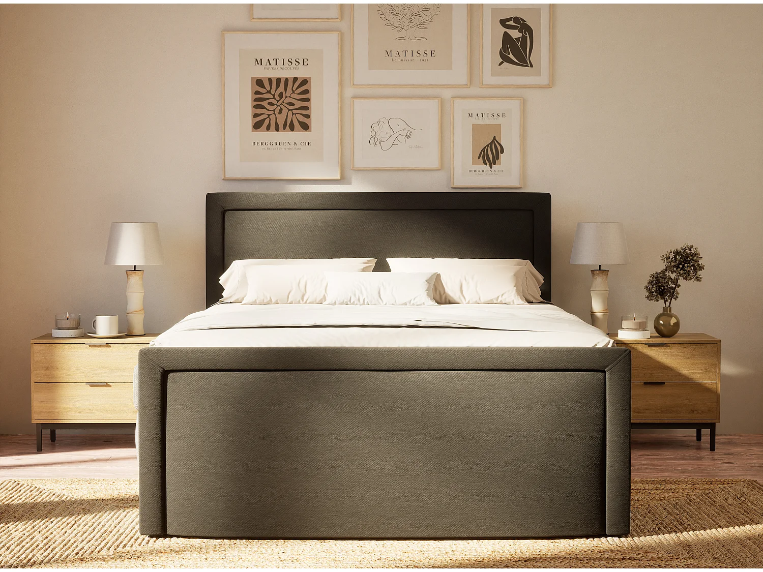 Boxspringbed met hoofdbord + matras + dekmatras - 200x200 cm - zwart - FRESCO