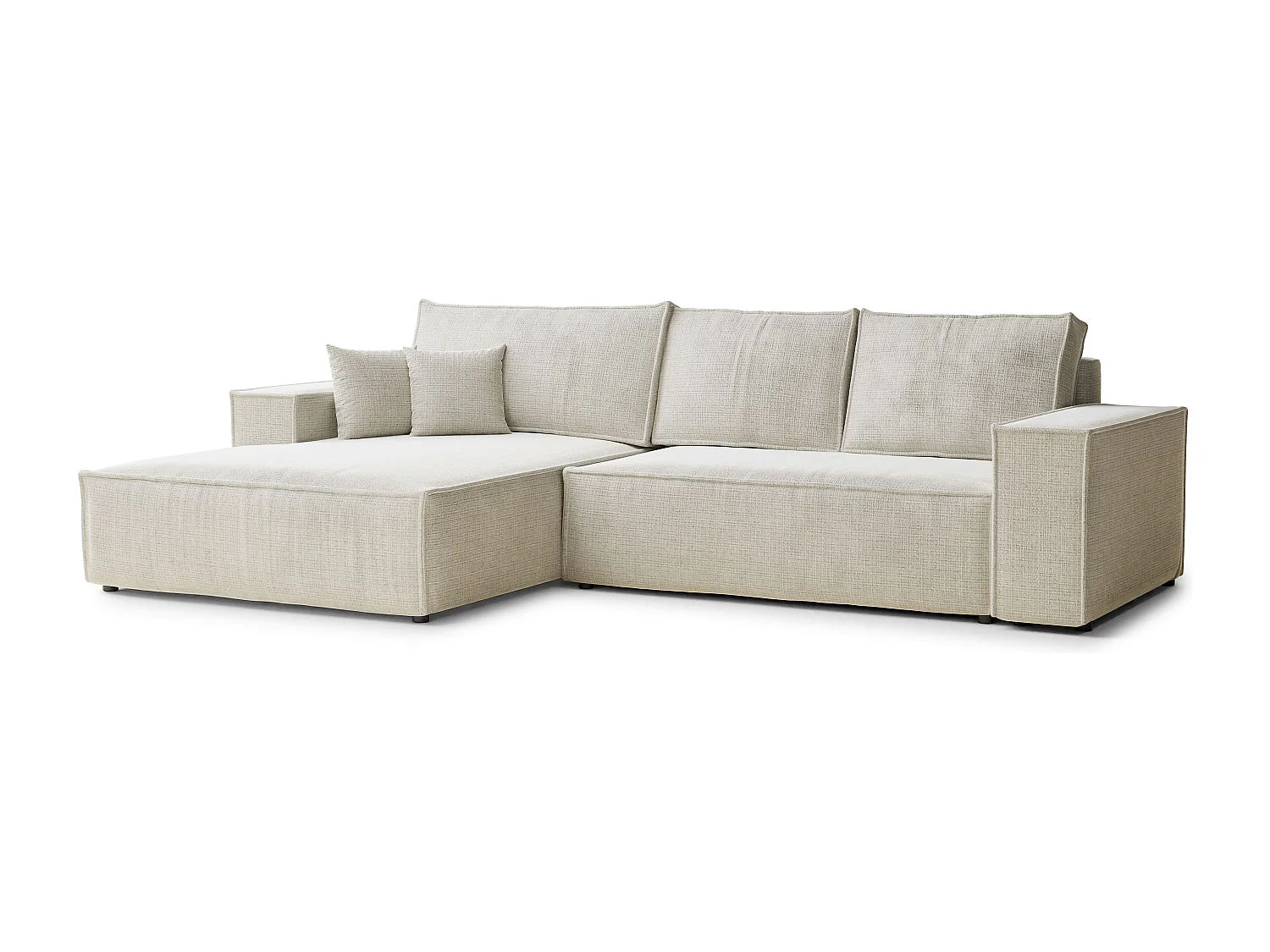 Narożnik lewostronny 5-osobowy rozkładany w tkaninie szenilowej - beżowoszary - MAZE