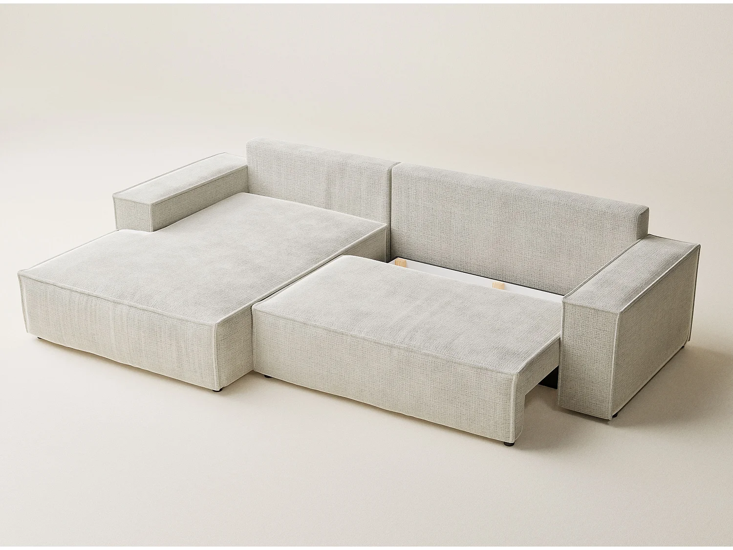 Narożnik lewostronny 5-osobowy rozkładany w tkaninie szenilowej - beżowoszary - MAZE