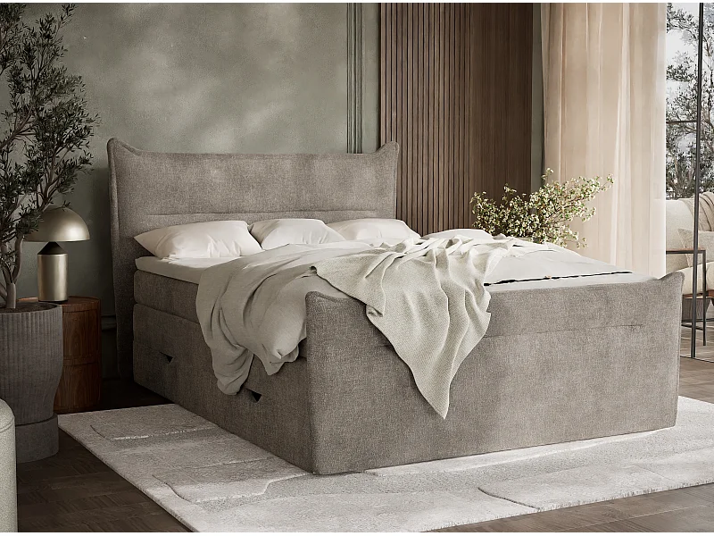 Boxspringbed met hoofdbord + matras + dekmatras - 160x200 cm - bruin - PELINO